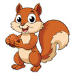 © TRTASFIQ - A cute squirrel holding a walnut vector illustration, isolated on white background.