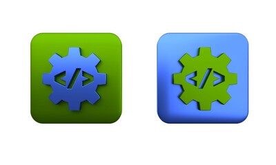 Wall Mural - colorful web design and front end development icon isolated on white background. square button. 3d r