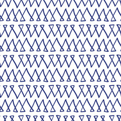 Wall Mural - Triangle pattern sketch. Hand drawn vector illustration. Blue pen or marker drawing. Primitive kids picture