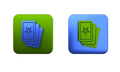 Colorful Three tarot cards icon isolated on white background. Magic occult set of tarot cards. Square button. 3D render illustration