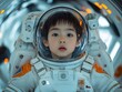 © VISUAL BACKGROUND - A young boy in a space suit in a spaceship