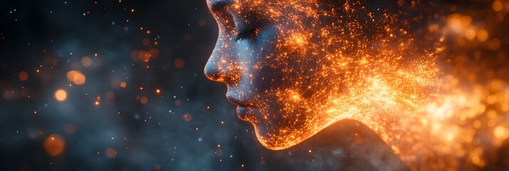 Leinwandbilder - Conceptual image depicting the potential control and manipulation of human beings through advanced intelligence systems and neural network technologies. The image explores themes of transhumanism.