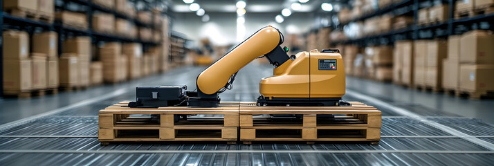Fototapete - Cutting-Edge Robotic Palletizers Streamlining Food Industry Distribution with Automated Efficiency and Precision. Optimized Logistics for Seamless Supply Chain Management.