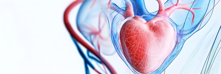 Aufkleber - Detailed 3D of a Human Heart Anatomy and Circulatory System. Graphic Representation of the Cardiovascular Structure Including Arteries,Veins,and Chambers for Medical and Healthcare Concepts.