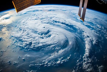 Wall Mural - A view of a hurricane from the International Space Station
