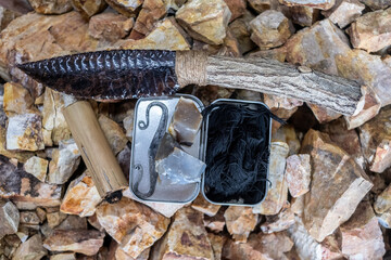 Survival gear flint and steel fire