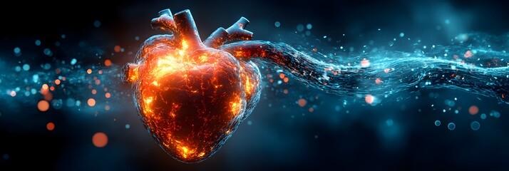 Leinwandbilder - Fiery Anatomical Heart with Glowing Energy Flow - Futuristic and Dynamic Digital of a Beating Heart Organ with Plasma-like Energy Bursts and Sparks