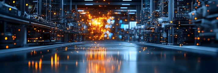 Leinwandbilder - Futuristic illuminated cityscape with glowing skyscrapers and vibrant reflections in the night. Cyberpunk-inspired digital 3D rendering of a modern,tech-driven metropolis with a dynamic.
