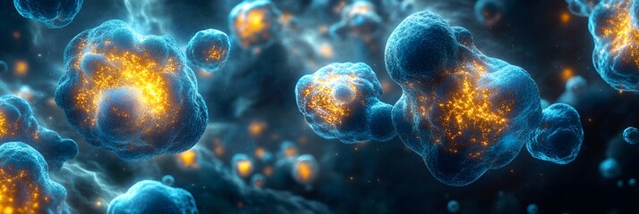 Aufkleber - Glowing Molecular Energy Particles in Dynamic Futuristic Science Simulation.