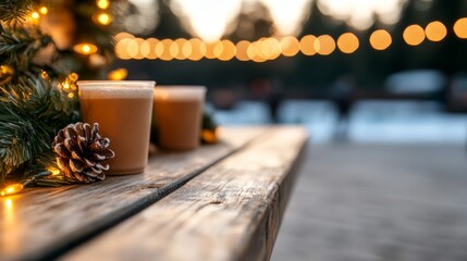  Two candles atop a wooden table, adjacent to a pine cone also placed there