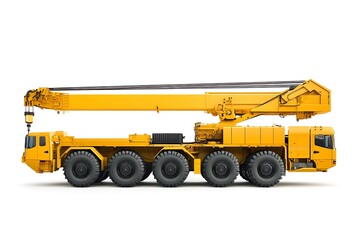 A yellow crane truck designed for heavy lifting and construction tasks.