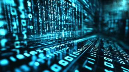 Futuristic blue digital code data flow in cyberspace