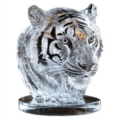 Ice sculpture of a tiger's head.