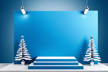 blue christmas card features empty podium contemporary banner design