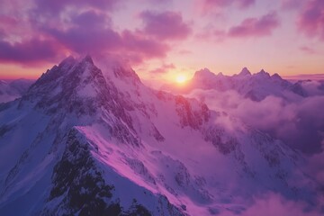 Wall Mural - Sunset over snowy mountains