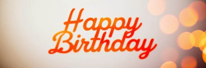 Happy Birthday text in bold, elegant typography is set against a warm, softly blurred background with bokeh circles