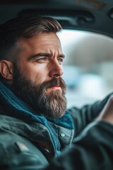 Sticker - Man with Beard Driving Car