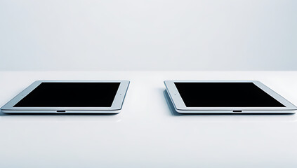 tablet computers sit white background without screens visible two identical positions