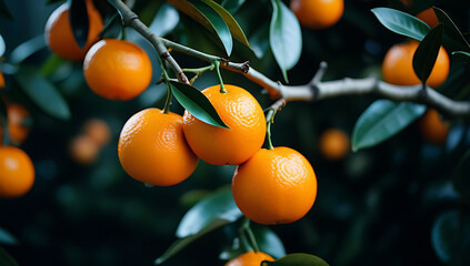 Wall Mural - tangerines flying close together getting cut branch suddenly