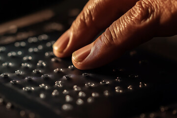 Wall Mural - detailed shot of a braille keyboard for the visually impaired, with a hand gently typing.