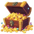 © Kavita - Cartoon treasure chest overflowing with gold coins on a white background.