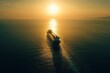 © Fathor - Oil tanker underway towards open sea. Crude oil tanker ship, a merchant ship specially designed for chemical products transportation. Aerial view. Generative ai