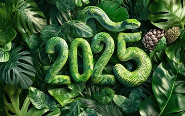 A vibrant green snake entwined around the numbers 