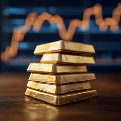 Stack of Gold Bars with Rising Stock Chart Symbolizing Financial Growth and Investment Prosperity