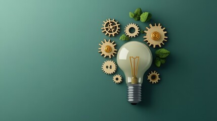 Aufkleber - Innovative ideas merging nature and technology with gears and light bulbs