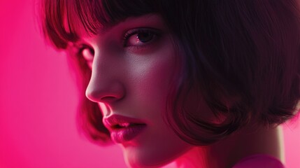 Poster - Pink Background Close Up Person