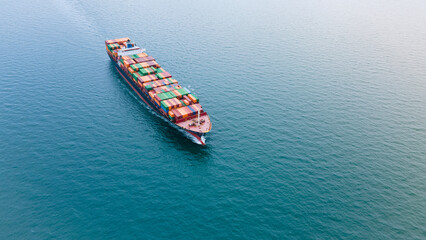 Cargo container Ship, cargo vessel ship carrying container and running for import export concept technology freight shipping sea freight by Express Ship. top view.