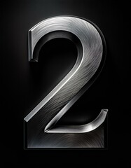 2 two number silver steel iron metal metallic on black background isolated simple minimalist modern design