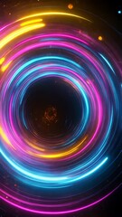 Wall Mural - vibrant neon lights forming concentric circles in a darkened center