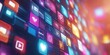 © Xolonavt - Vibrant digital icons display colorful technology. Bright network elements show online communication. Social media interface, glowing tech design, multimedia application.