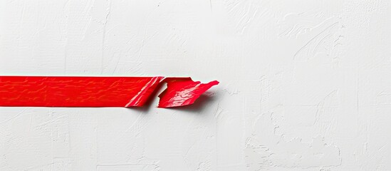 Wall Mural - Red adhesive paper tape on a plain white backdrop with copy space image