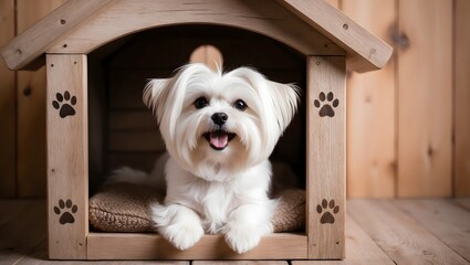 Happy Dog Inside Wooden House with Cheerful Expression