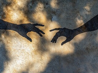  shadows of two hands reaching but not quite touching, symbolizing missed connections and unfulfilled closeness in a moment of longing.