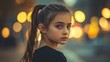 © CryptoCanvas - Thoughtful young girl with a ponytail in an urban setting during dusk