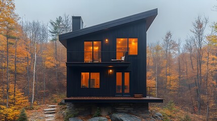 Minimalist black steel frame house with two levels spacious balcony for relaxation and clean lines