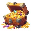 © Kavita - Cartoon treasure chest overflowing with gold coins on a white background.