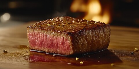 Wall Mural - a steak on a wooden cutting board