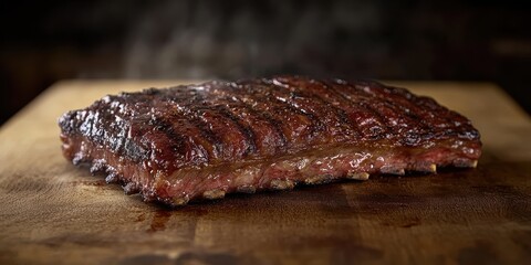 Wall Mural - a piece of steak on a wooden cutting board