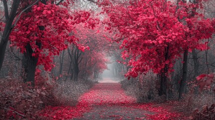 Wall Mural - Forest Path with Red Trees