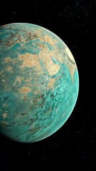 Wall Mural - rotating turquoise planet set against a starry cosmic background