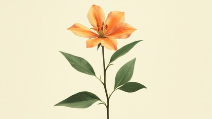 Sticker - Single orange flower with green leaves