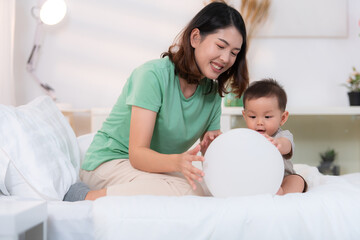 A moment of love between mother and child before going to bed