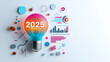 © Quality One   - Colorful lightbulb representing innovation and ideas for 2025, surrounded by abstract shapes and graphs, symbolizing growth and creativity