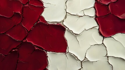 Wall Mural - Art, Oil Painting, Thick and Cracked, White and Red, Abstract Image, Texture, Pattern Background, Wallpaper, Smartphone Cover and Screen, PC, Laptop, 9:16 and 16:9 Format