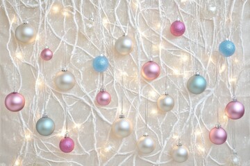 Wall Mural - sparkling christmas lights colorful ornaments on festive background
