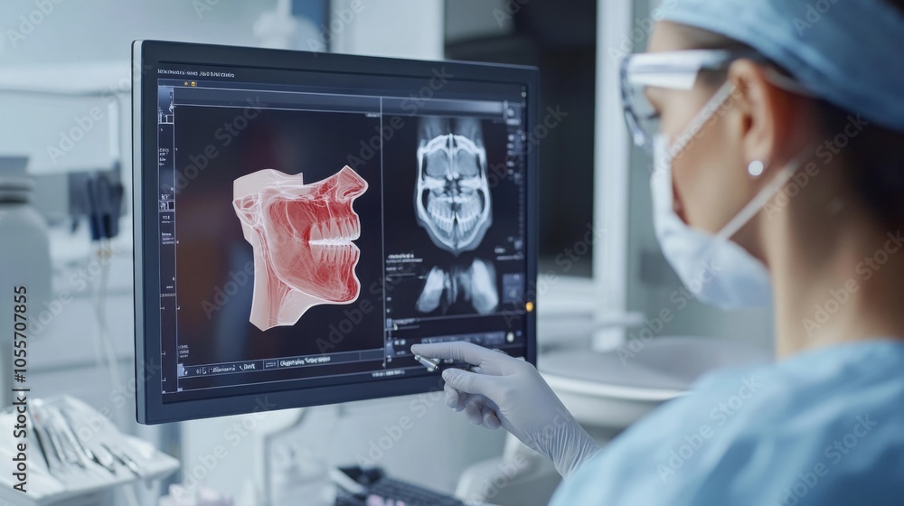 A dental expert is examining detailed 3D images of a patient's jaw and ...